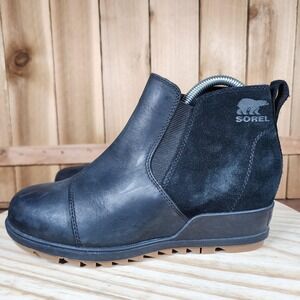 Sorel‎ Wedge Chelsea Boots Womens 8 Black Leather Ankle Slip On NL3818-010